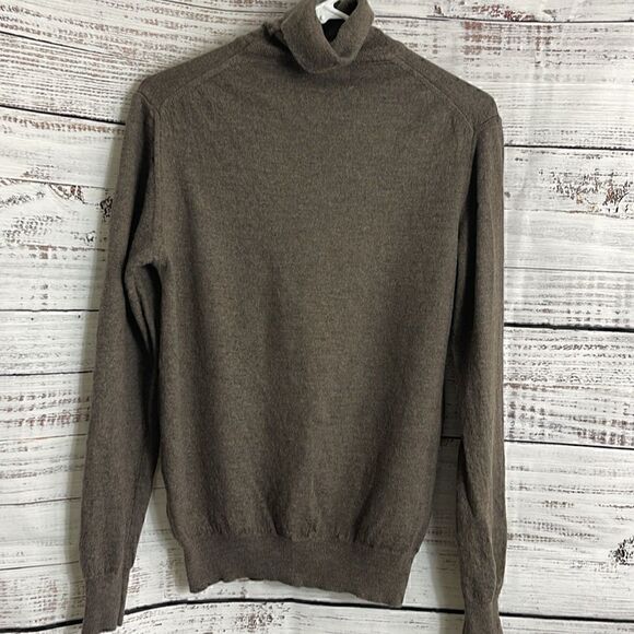 YOOX Sweater Womens XL Turtle Neck 90’s Virgin Wool Italian Knit Brown Academia - Picture 3 of 12